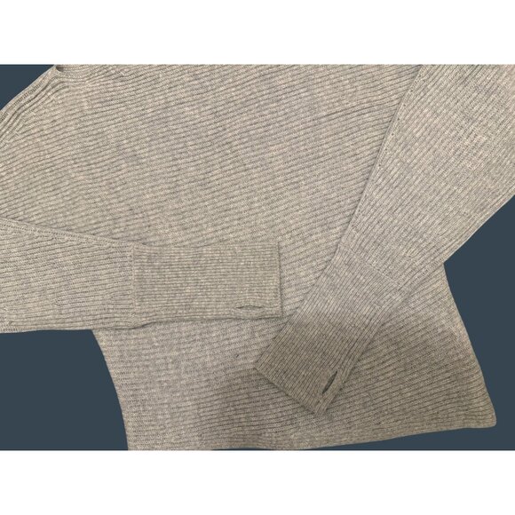 Intermix Gray Wool-Blend Ribbed Knit Sweater With Thumbholes Womens P - Picture 8 of 9